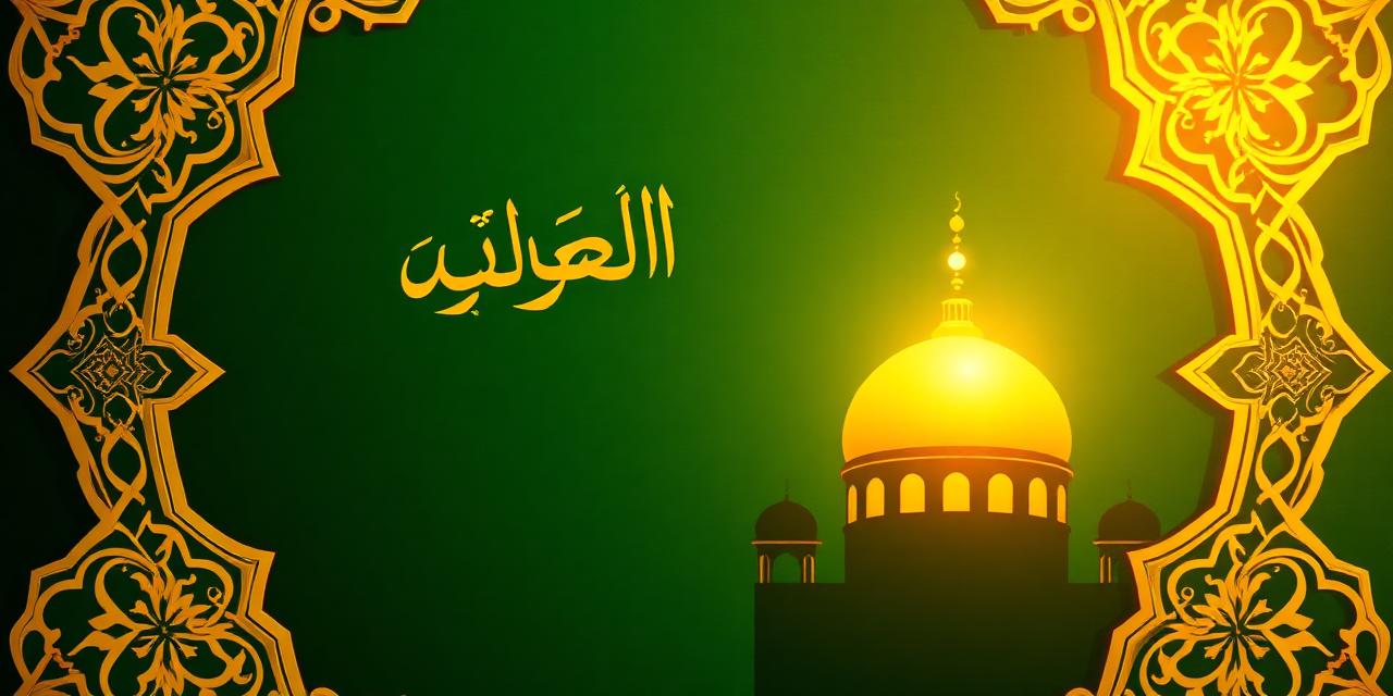 Golden Islamic arabesque pattern with mosque dome